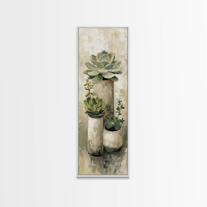 Succulent Collection in Ceramic Planters Canvas Print, Patio Art, Fine Art Print, Patio Decor, Abstract Art, Outdoor, PAT-1x3-57