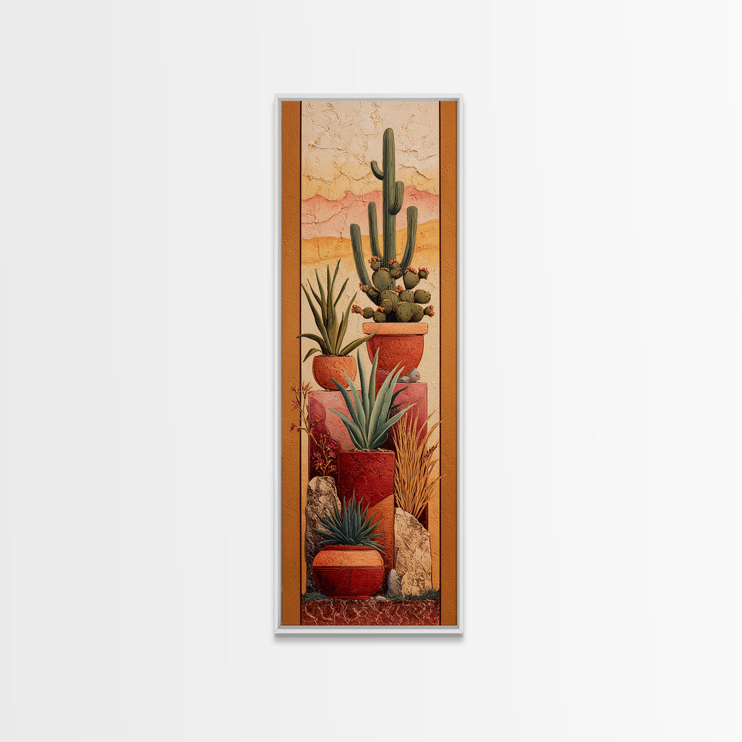 Cactus and Agave Framed Canvas Print, Patio Art, Western Decor, Patio Decor, Fine Art, Outdoor, Floral Art, Lake House Decor, PAT-1x3-64