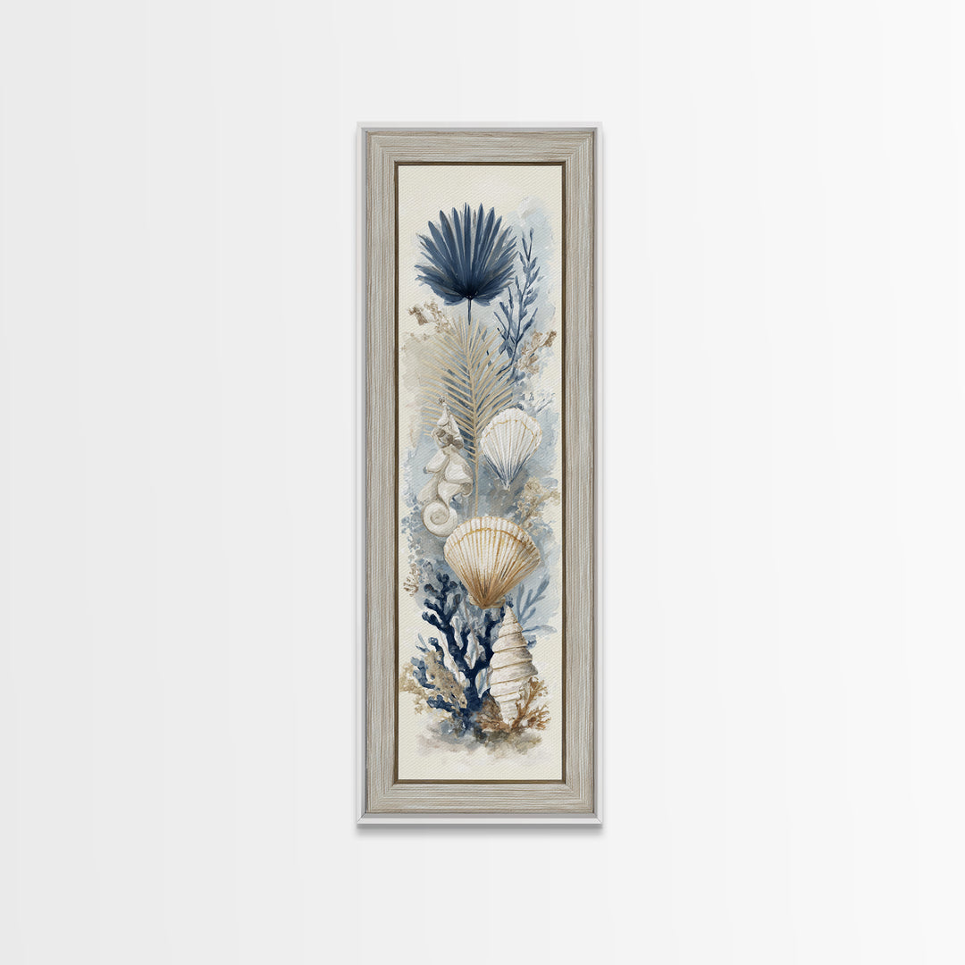 Beachy Shell and Palm Arrangement Canvas Print, Patio Art, Contemporary Art, Patio Decor, Fine Art, Outdoor, Metal Art, PAT-1x3-7