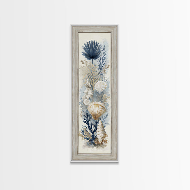 Beachy Shell and Palm Arrangement Canvas Print, Patio Art, Contemporary Art, Patio Decor, Fine Art, Outdoor, Metal Art, PAT-1x3-7