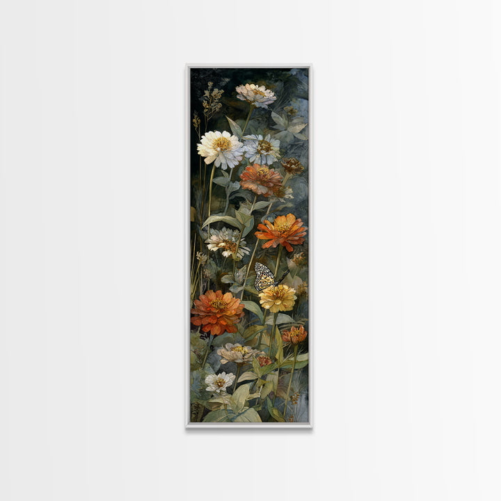 Butterfly Garden with Zinnias and Daisies Canvas Print, Patio Art, Metal Wall Art, Patio Decor, Oil Painting, Outdoor, PAT-1x3-73
