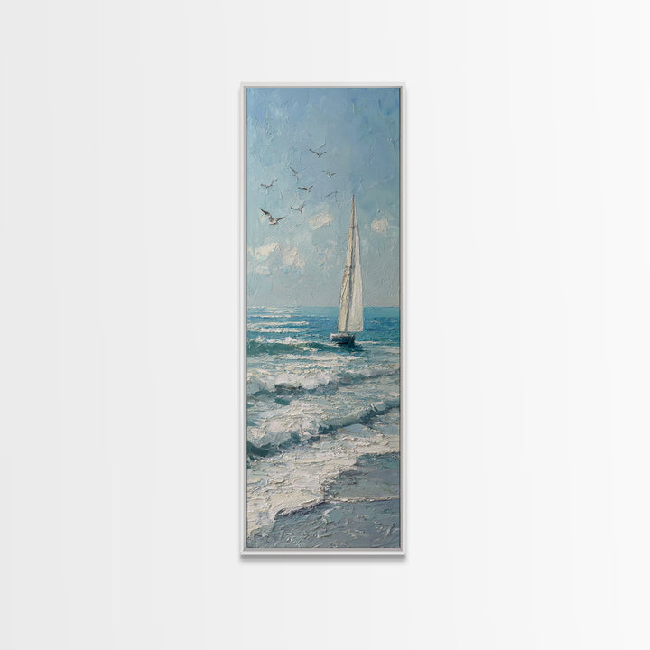 Sailboat on a Breezy Summer Horizon Framed Canvas Print, Patio Art, Porch Decor, Patio Decor, Oil Painting, Outdoor, PAT-1x3-75