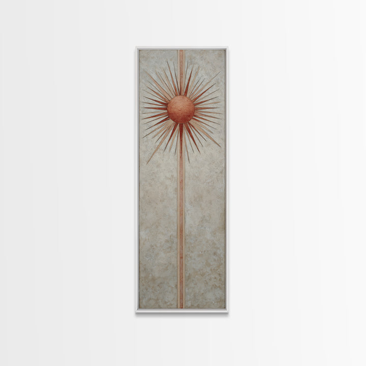 Sun Motif with Warm Terracotta Rays Canvas Print, Patio Art, Patio, Patio Decor, Fine Art, Outdoor, Minimalist Decor, PAT-1x3-78