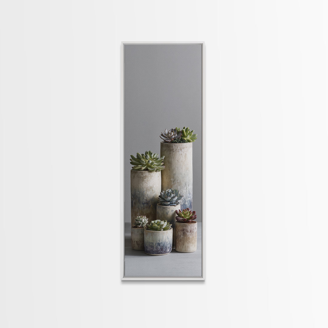 Succulent Collection in Ceramic Planters Canvas Print, Patio Art, Outdoor Wall Decor, Patio Decor, Fine Art, Outdoor, PAT-1x3-81