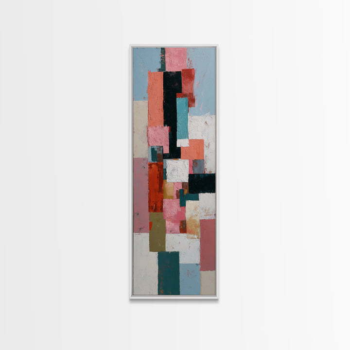 Bright Coral and Turquoise Abstract for Outdoors Framed Canvas Print, Patio Art, Coastal Wall Decor, Patio Decor, Outdoor, PAT-1x3-96