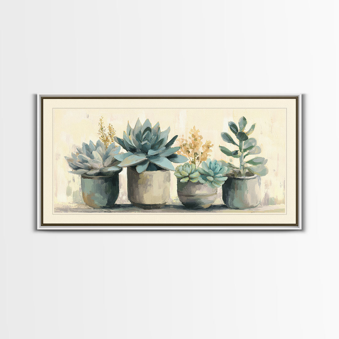 Succulent Collection in Ceramic Planters Canvas Print, Patio Art, Contemporary Art, Patio Decor, Fine Art, Outdoor, Metal Art, PAT-2x1-17