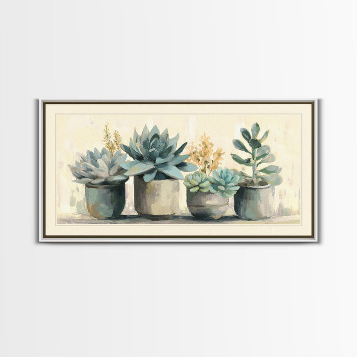 Succulent Collection in Ceramic Planters Canvas Print, Patio Art, Contemporary Art, Patio Decor, Fine Art, Outdoor, Metal Art, PAT-2x1-17