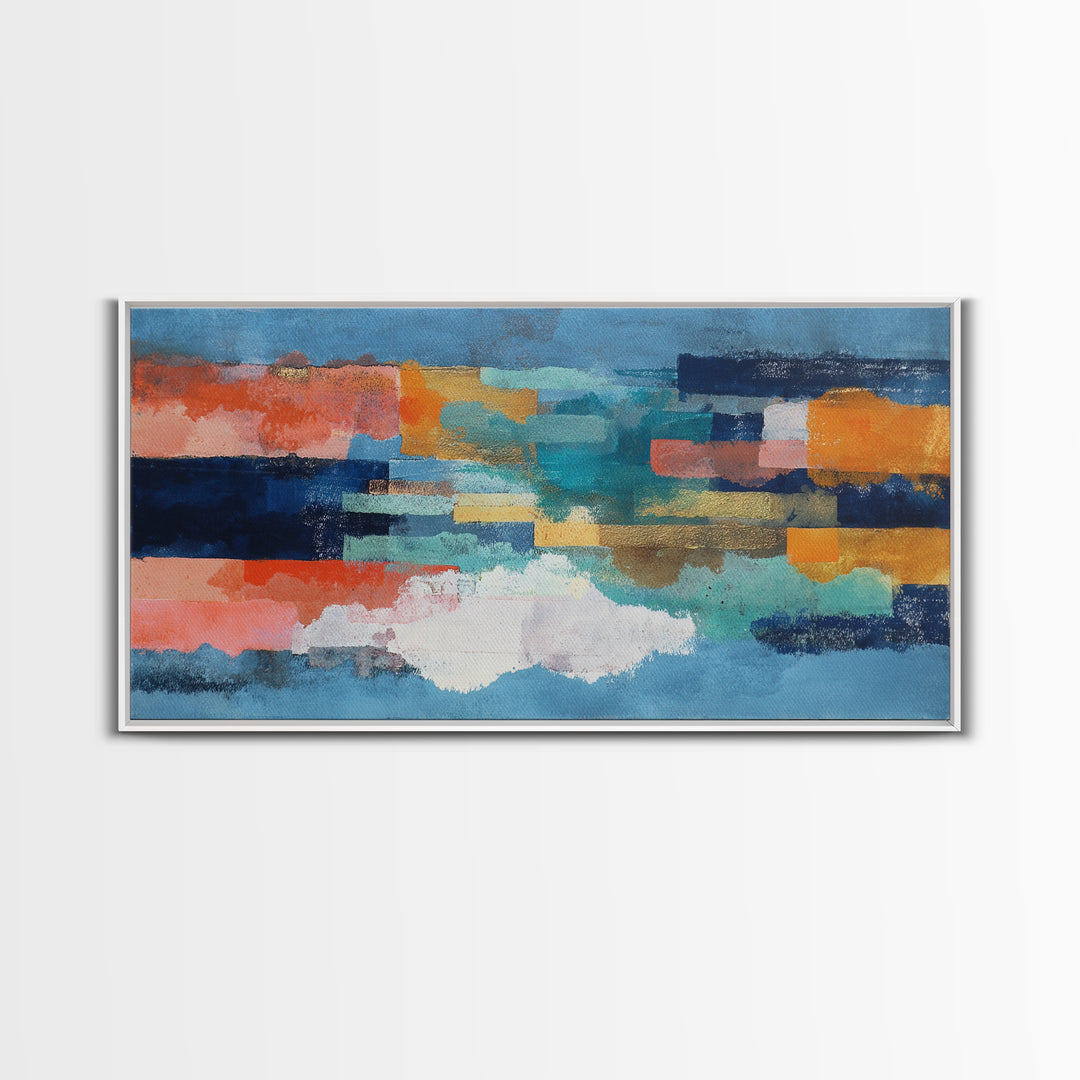 Bright Coral and Turquoise Abstract for Outdoors Canvas Print, Patio Art, Contemporary Art, Patio Decor, Abstract Art, Outdoor, PAT-2x1-32