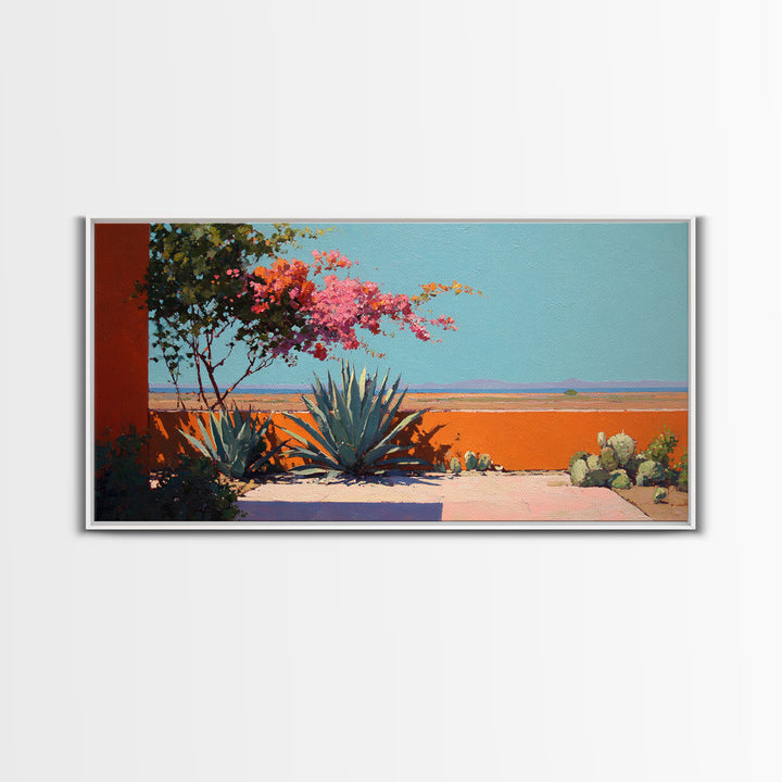 Desert Patio Agave and Bougainvillea Framed Canvas Print, Patio Art, Minimalist Decor, Patio Decor, Fine Art, Outdoor, PAT-2x1-37