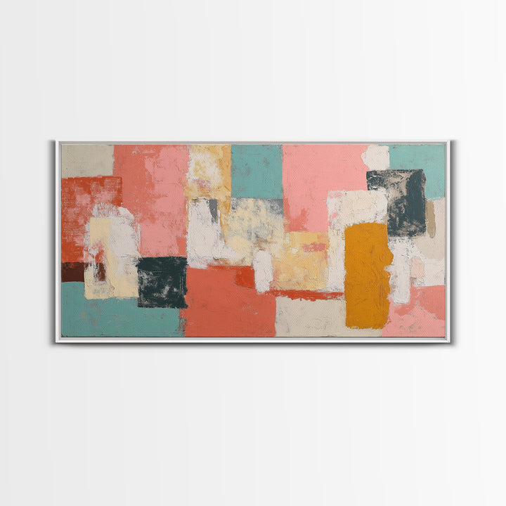 Bright Coral and Turquoise Abstract for Outdoors Framed Canvas Print, Patio Art, Metal Wall Art, Patio Decor, Abstract Art, PAT-2x1-56