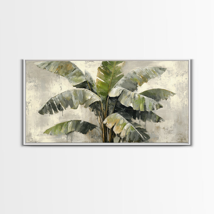 Banana Leaves with Rain Drop Details Framed Canvas Print, Patio Art, Wall Hanging, Patio Decor, Oil Painting, Outdoor, PAT-2x1-60