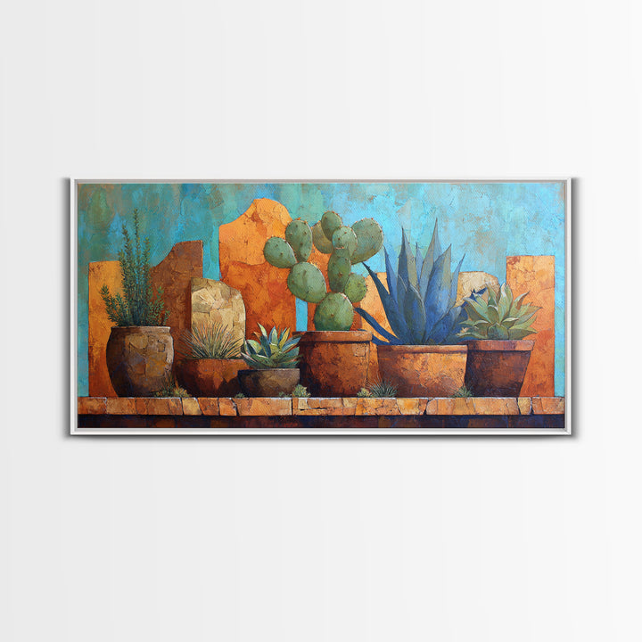 Cactus and Agave Framed Canvas Print, Patio Art, Outdoor Wall Art, Patio Decor, Fine Art, Outdoor, Porch Decor, Floral Art, PAT-2x1-72