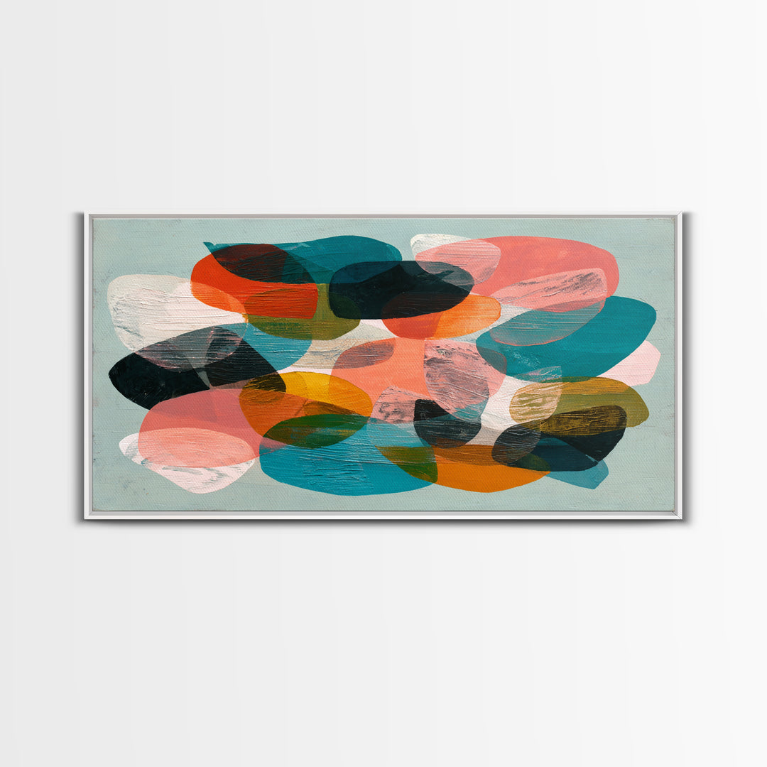 Bright Coral and Turquoise Abstract for Outdoors Framed Canvas Print, Patio Art, Luxury Decor, Patio Decor, Abstract Art, PAT-2x1-8