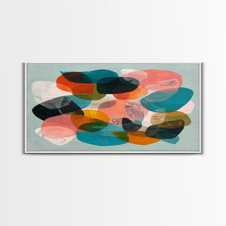 Bright Coral and Turquoise Abstract for Outdoors Framed Canvas Print, Patio Art, Luxury Decor, Patio Decor, Abstract Art, PAT-2x1-8