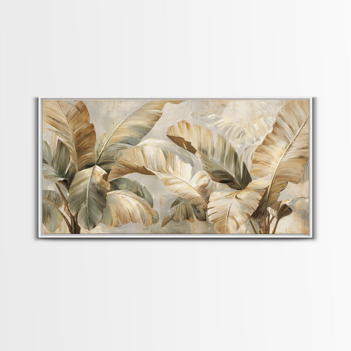 Banana Leaves with Rain Drop Details Framed Canvas Print, Patio Art, Coastal Wall Decor, Patio Decor, Fine Art, Outdoor, PAT-2x1-84