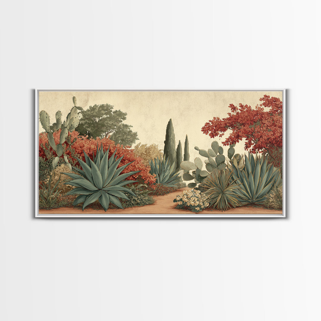 Desert Patio Agave and Bougainvillea Framed Canvas Print, Patio Art, Western Decor, Patio Decor, Fine Art, Outdoor, Floral Art, PAT-2x1-85