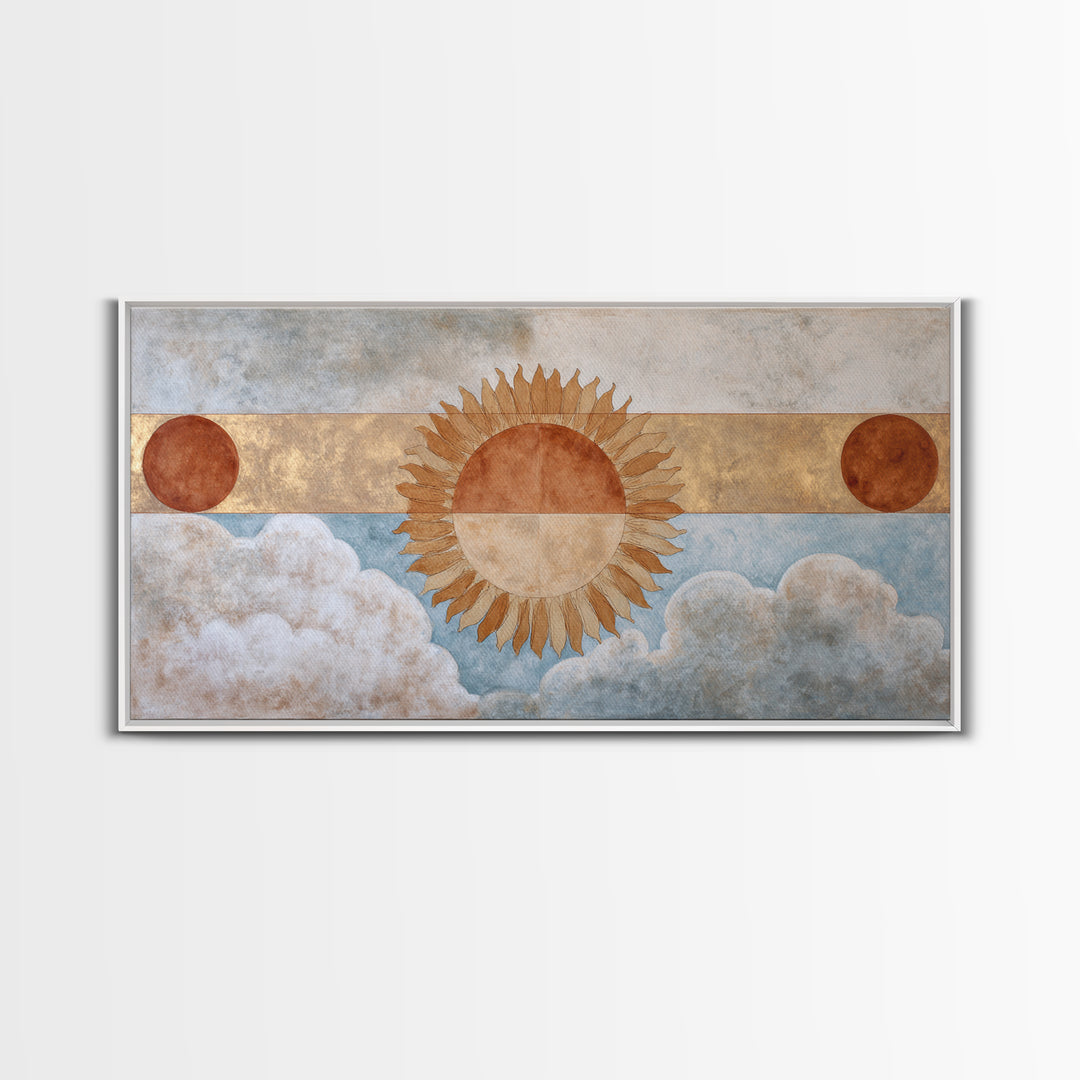 Sun Motif with Warm Terracotta Rays Framed Canvas Print, Patio Art, Home Decor, Patio Decor, Fine Art, Outdoor, Floral Wall Art, PAT-2x1-86