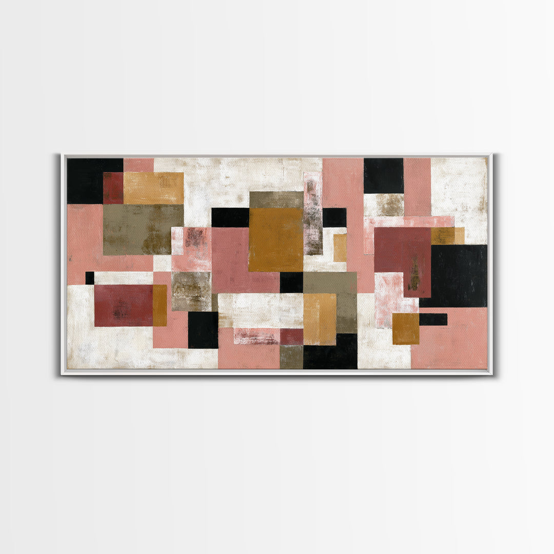 Warm Geometric Tile Pattern Framed Canvas Print, Patio Art, Floral Wall Art, Patio Decor, Abstract Art, Outdoor, PAT-2x1-92