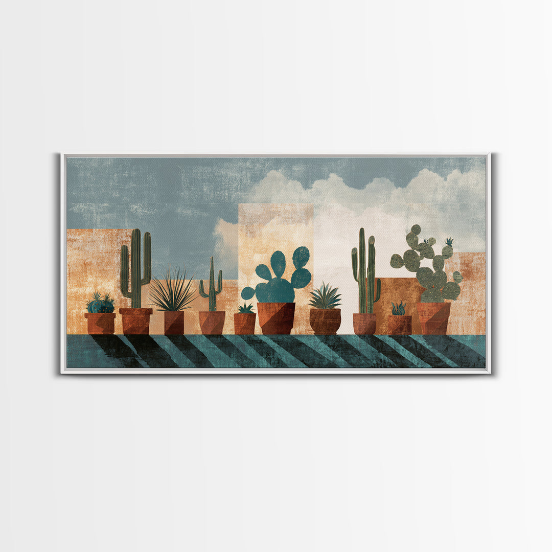 Cactus and Agave Framed Canvas Print, Patio Art, Beach House Decor, Patio Decor, Oil Painting, Outdoor, Modern Decor, PAT-2x1-96
