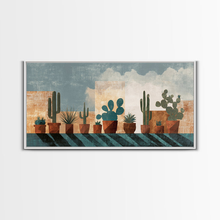 Cactus and Agave Framed Canvas Print, Patio Art, Beach House Decor, Patio Decor, Oil Painting, Outdoor, Modern Decor, PAT-2x1-96