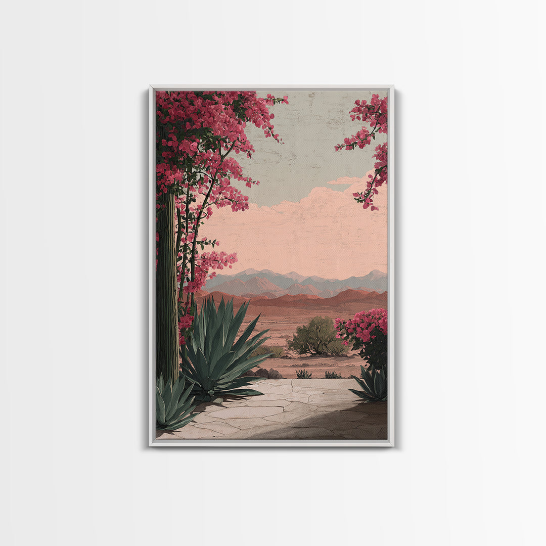 Desert Patio Agave and Bougainvillea Framed Canvas Print, Patio Art, Wall Art, Patio Decor, Oil Painting, Outdoor, PAT-2x3-1