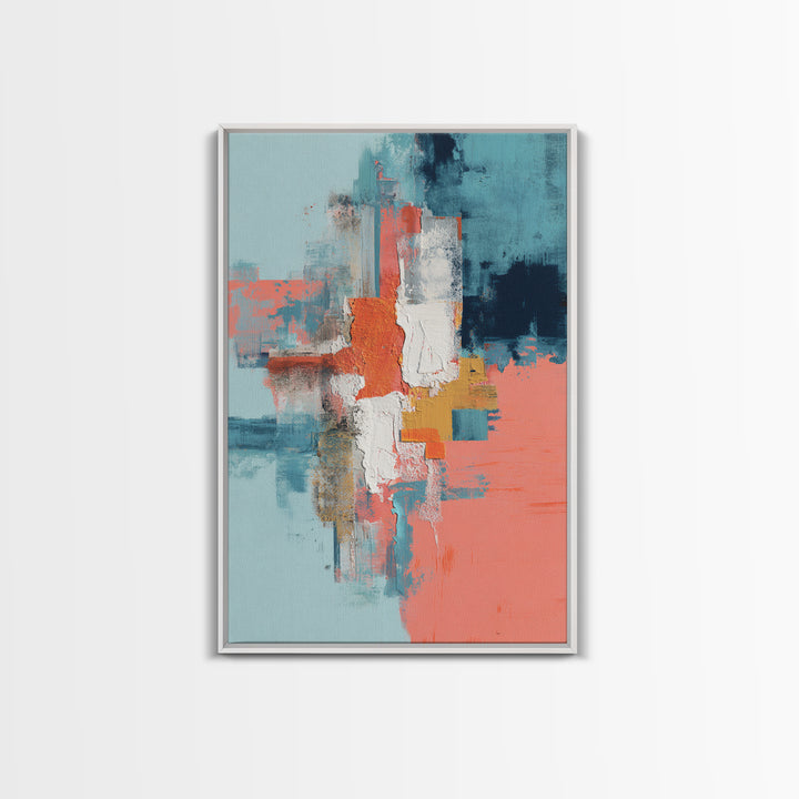 Bright Coral and Turquoise Abstract for Outdoors Framed Canvas Print, Patio Art, Wall Hanging, Patio Decor, Abstract Art, PAT-2x3-20