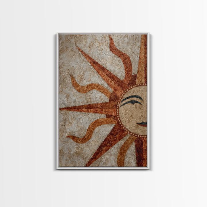 Sun Motif with Warm Terracotta Rays Framed Canvas Print, Patio Art, Boho Decor, Patio Decor, Abstract Art, Outdoor, PAT-2x3-26