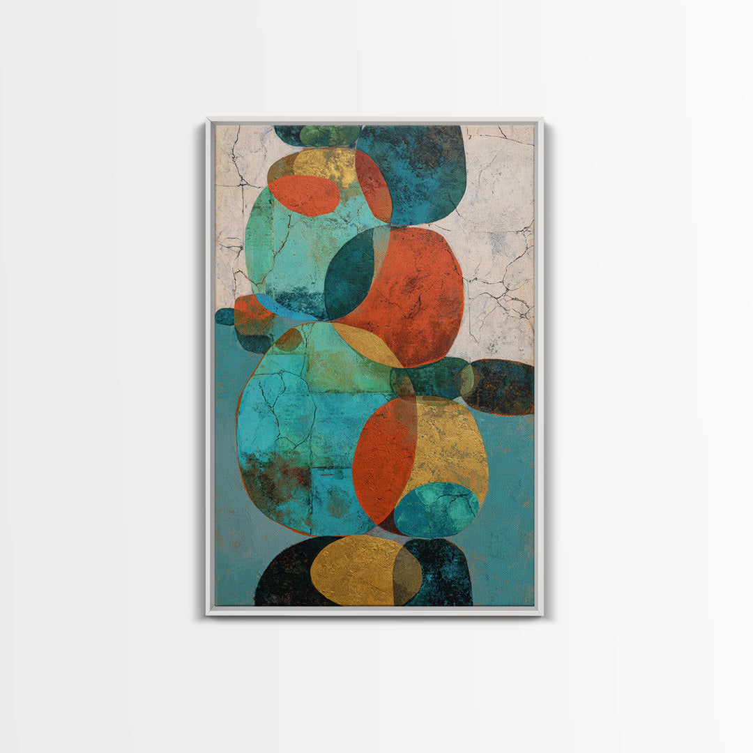 Bright Coral and Turquoise Abstract for Outdoors Framed Canvas Print, Patio Art, Outdoor Art, Patio Decor, Abstract Art, PAT-2x3-44