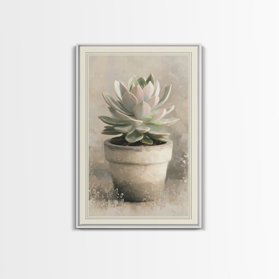 Succulent Collection in Ceramic Planters Framed Canvas Print, Patio Art, Garden Decor, Patio Decor, Oil Painting, Outdoor, PAT-2x3-53