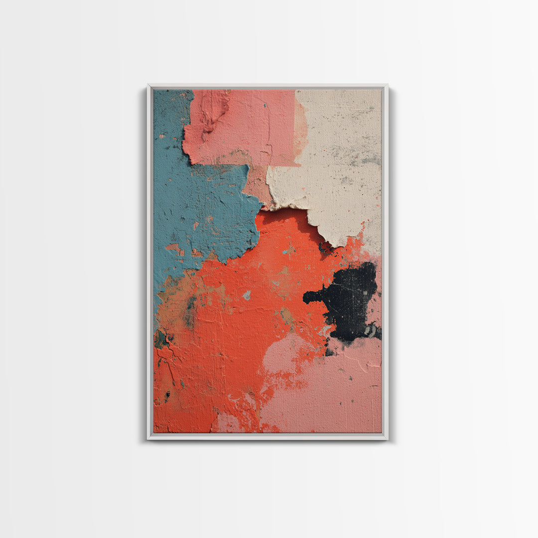 Bright Coral and Turquoise Abstract for Outdoors Framed Canvas Print, Patio Art, Garden Art, Patio Decor, Fine Art, Outdoor, PAT-2x3-68