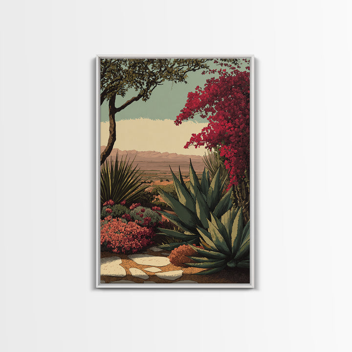 Desert Patio Agave and Bougainvillea Framed Canvas Print, Patio Art, Metal Art, Patio Decor, Fine Art, Outdoor, Patio Cushions, PAT-2x3-73