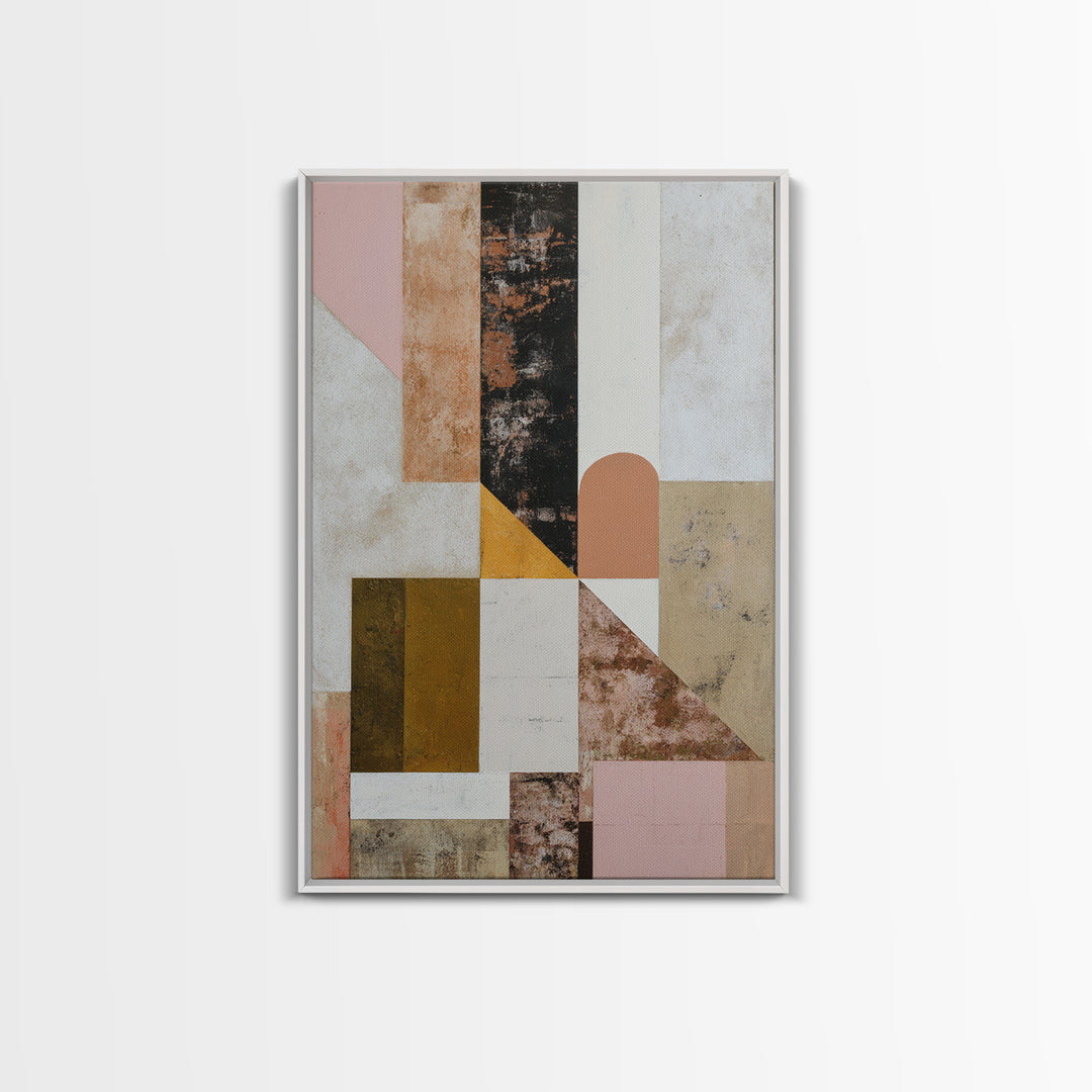 Warm Geometric Tile Pattern Framed Canvas Print, Patio Art, Beach House Decor, Patio Decor, Abstract Art, Outdoor, Modern Decor, PAT-2x3-8