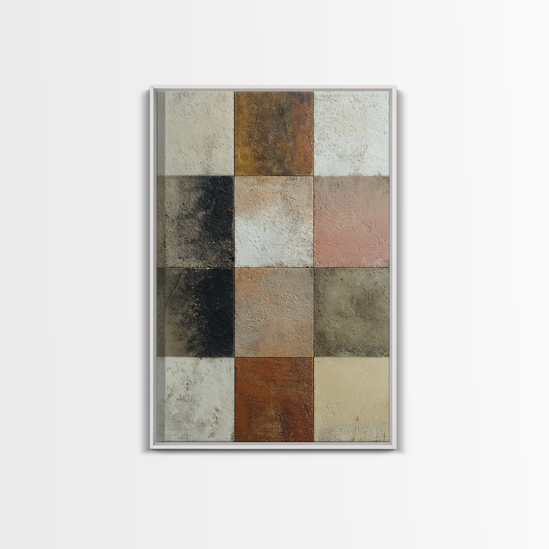 Warm Geometric Tile Pattern Framed Canvas Print, Patio Art, Contemporary Art, Patio Decor, Abstract Art, Outdoor, Metal Art, PAT-2x3-80