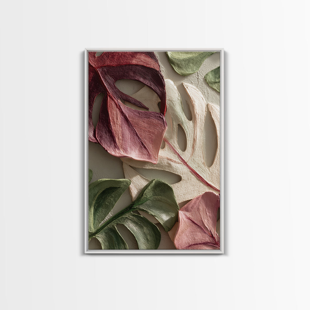 Bold Botanical Monstera Leaf Composition Canvas Print, Patio Art, Wall Hanging, Patio Decor, Fine Art, Outdoor, Beach Art, PAT-2x3-86