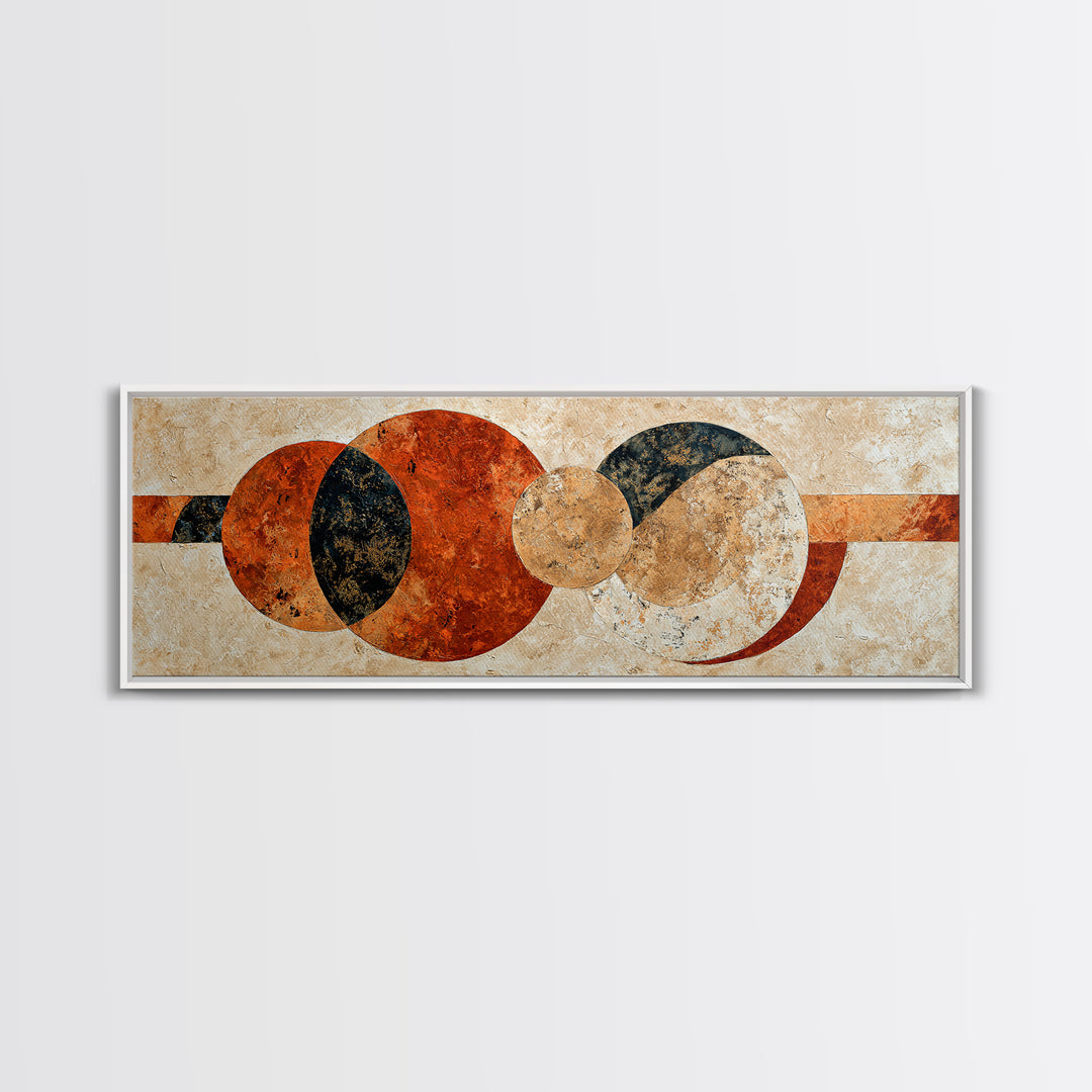 Sun Motif with Warm Terracotta Rays Framed Canvas Print, Patio Art, Home Decor, Patio Decor, Fine Art, Outdoor, Floral Wall Art, PAT-3x1-10