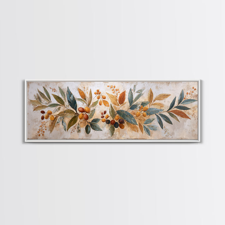 Olive Branch Wreath on Warm Plaster Canvas Print, Patio Art, Beach Art, Patio Decor, Fine Art, Outdoor, Neutral Decor, PAT-3x1-25