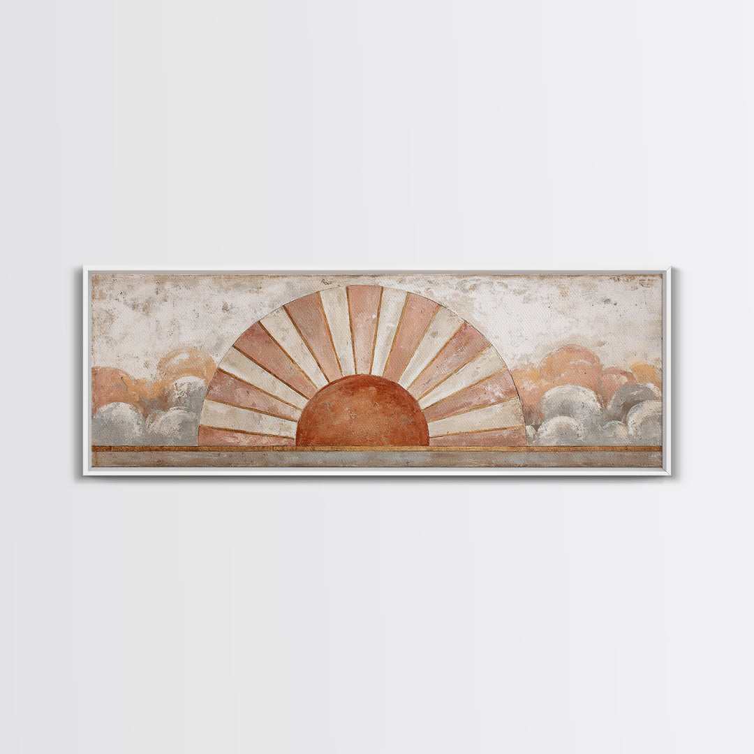Sun Motif with Warm Terracotta Rays Canvas Print, Patio Art, Garden Decor, Patio Decor, Abstract Art, Outdoor, Beach Art, PAT-3x1-34