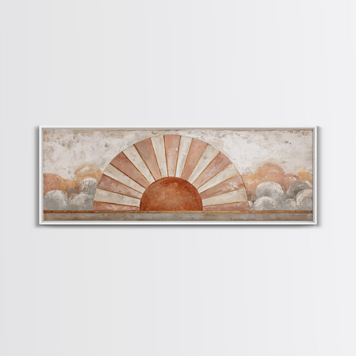 Sun Motif with Warm Terracotta Rays Canvas Print, Patio Art, Garden Decor, Patio Decor, Abstract Art, Outdoor, Beach Art, PAT-3x1-34