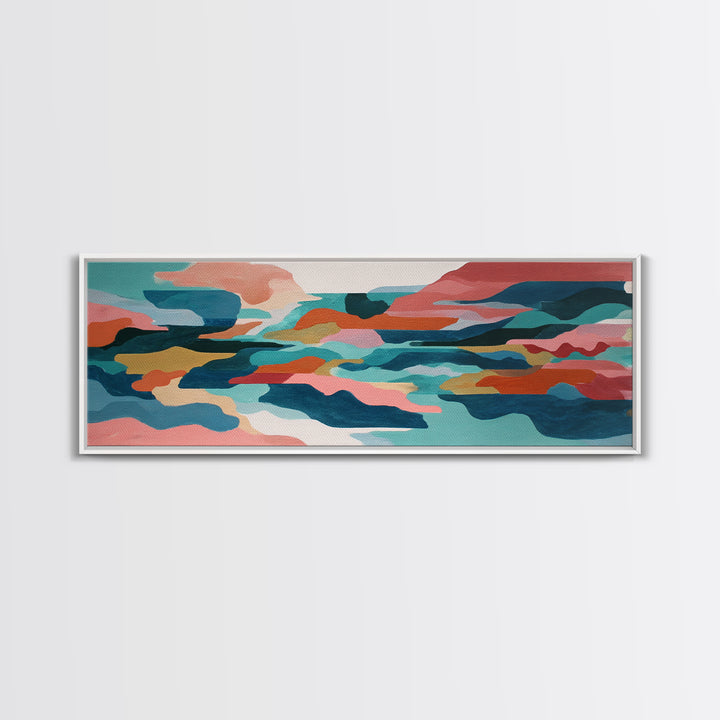 Bright Coral and Turquoise Abstract for Outdoors Canvas Print, Patio Art, Floral Art, Patio Decor, Abstract Art, Outdoor, PAT-3x1-4