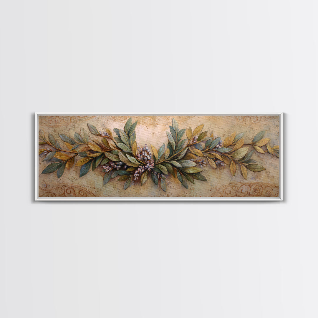 Olive Branch Wreath on Warm Plaster Canvas Print, Patio Art, Beach Art, Patio Decor, Fine Art, Outdoor, Neutral Decor, PAT-3x1-49