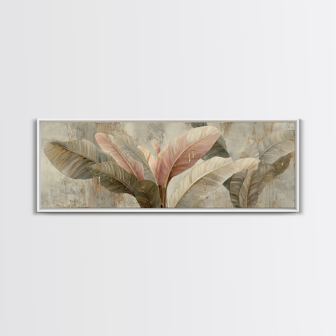 Banana Leaves with Rain Drop Details Framed Canvas Print, Patio Art, Textured Painting, Patio Decor, Fine Art, Outdoor, PAT-3x1-56