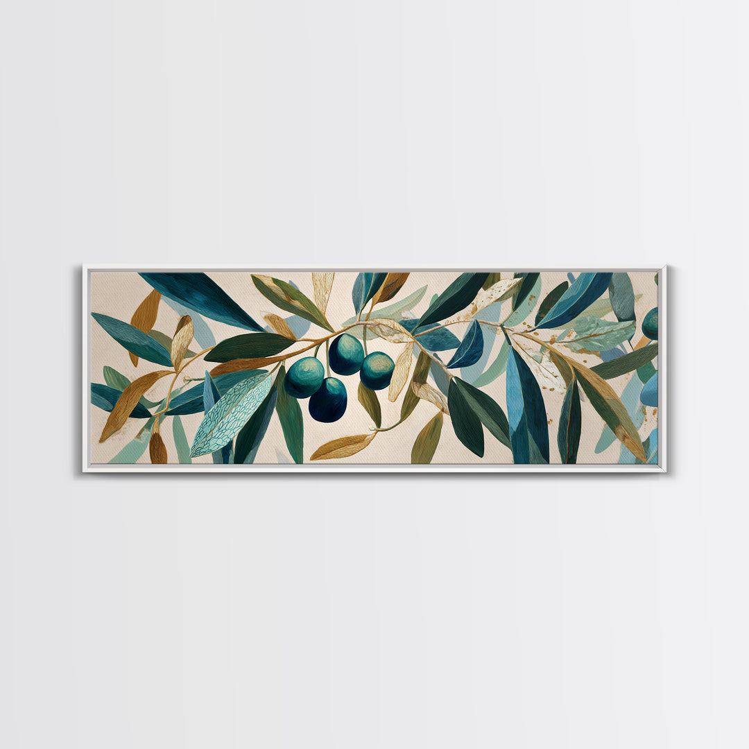 Olive Branch Wreath on Warm Plaster Framed Canvas Print, Patio Art, Yard Decor, Patio Decor, Oil Painting, Outdoor, PAT-3x1-73