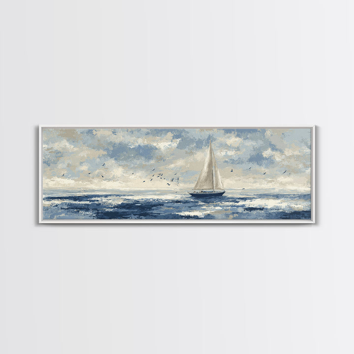 Sailboat on a Breezy Summer Horizon Framed Canvas Print, Patio Art, Yard Art, Patio Decor, Fine Art, Outdoor, Lake House Decor, PAT-3x1-79