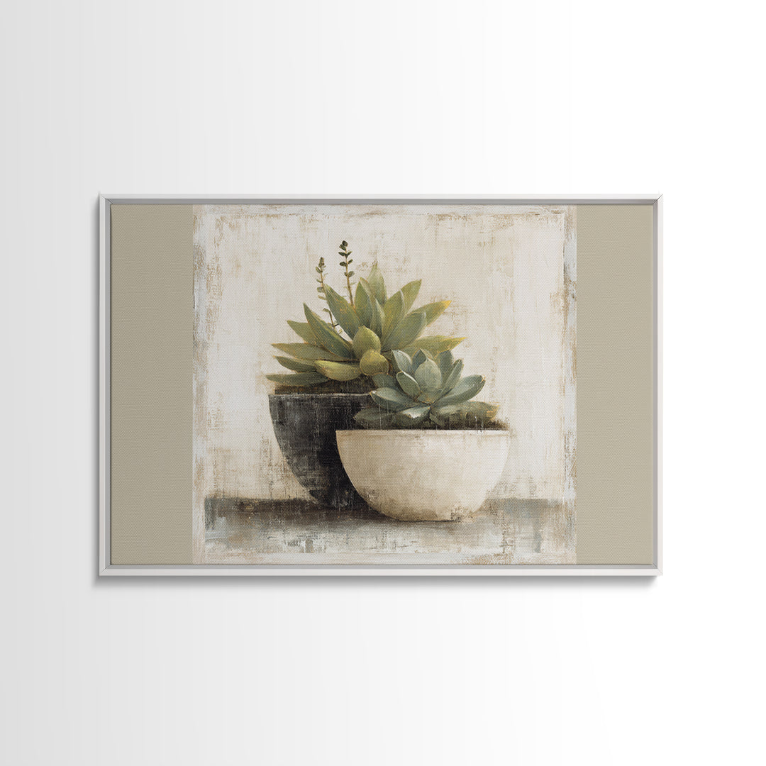 Succulent Collection in Ceramic Planters Canvas Print, Patio Art, Outdoor Wall Decor, Patio Decor, Fine Art, Outdoor, PAT-3x2-1