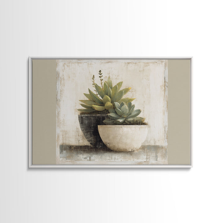 Succulent Collection in Ceramic Planters Canvas Print, Patio Art, Outdoor Wall Decor, Patio Decor, Fine Art, Outdoor, PAT-3x2-1
