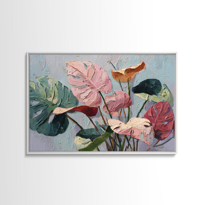 Bold Botanical Monstera Leaf Composition Framed Canvas Print, Patio Art, Metal Art, Patio Decor, Oil Painting, Outdoor, PAT-3x2-10