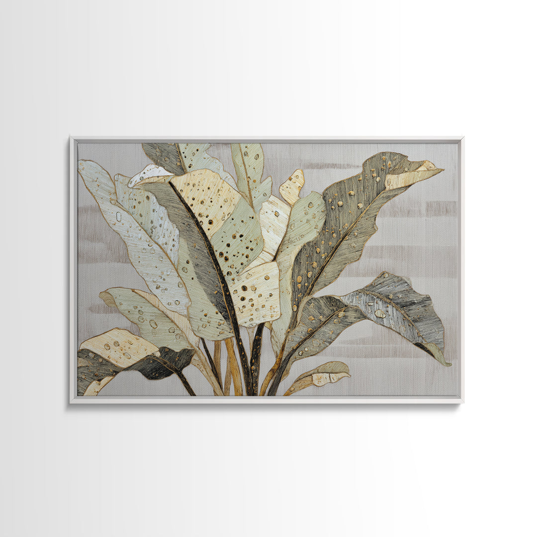 Banana Leaves with Rain Drop Details Framed Canvas Print, Patio Art, Coastal Decor, Patio Decor, Outdoor, Family Wall Art, PAT-3x2-20