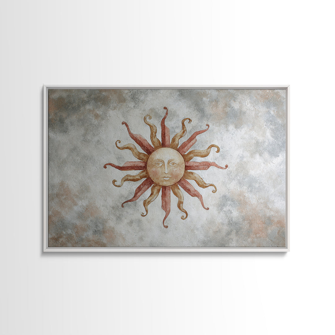 Sun Motif with Warm Terracotta Rays Canvas Print, Patio Art, Outdoor Wall Art, Patio Decor, Oil Painting, Outdoor, Porch Decor, PAT-3x2-22