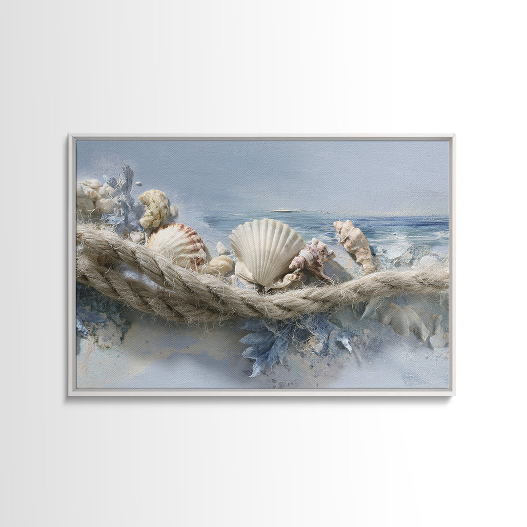 Beachy Shell and Palm Arrangement Framed Canvas Print, Patio Art, Bar Art, Patio Decor, Fine Art, Outdoor, Outdoor Art, PAT-3x2-23