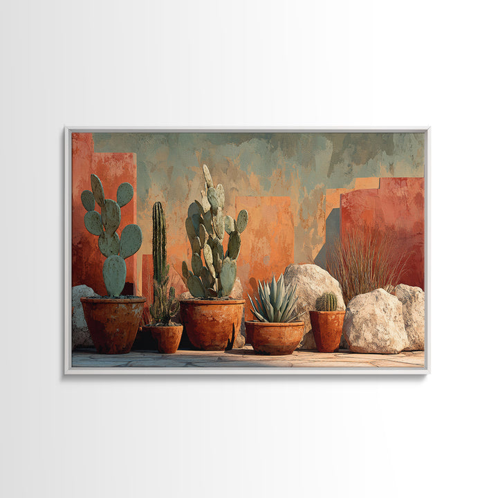 Cactus and Agave Framed Canvas Print, Patio Art, Metal Art, Patio Decor, Oil Painting, Outdoor, Patio Cushions, Yard Decor, PAT-3x2-8